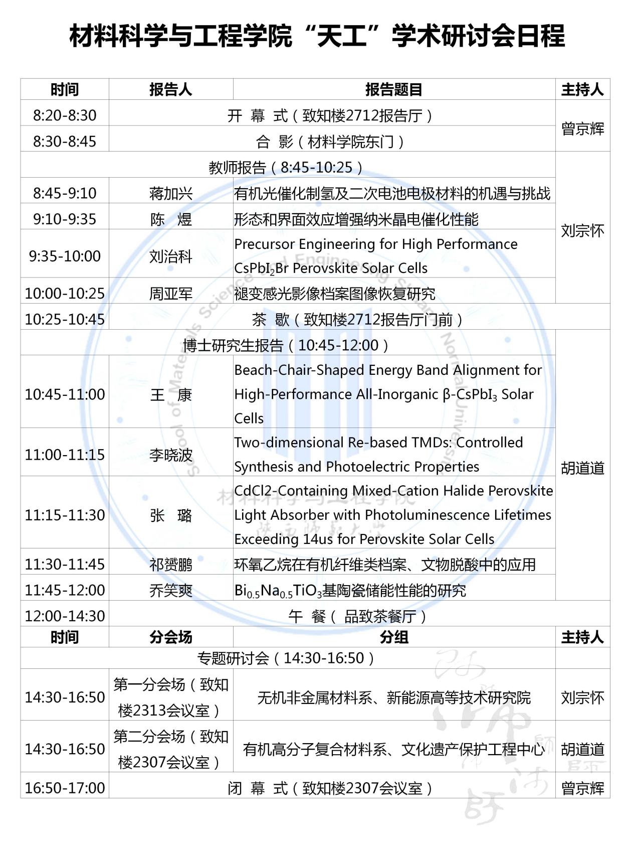 材料科学与工程学院2019年度“天工”学术研讨会日程1